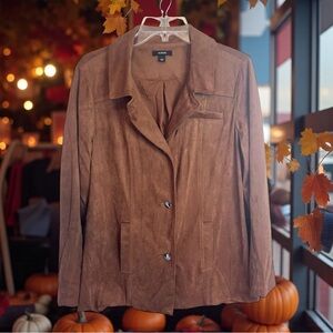 Alfani NWT $129 Burnt Orange Faux Suede Shacket  Lined Jacket Blazer Button Sz L